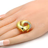 Anillo Multi Piedra 01.241.0004.07 Oro Laminado, Diseño de Llave Griega, con Blanca Cristal, Pulido, Tono Dorado (Size 7)