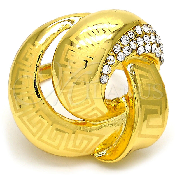 Anillo Multi Piedra 01.241.0004.07 Oro Laminado, Diseño de Llave Griega, con Blanca Cristal, Pulido, Tono Dorado (Size 7)