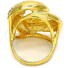 Anillo Multi Piedra 01.241.0004.08 Oro Laminado, Diseño de Llave Griega y Abeja, con Blanca Cristal, Pulido, Tono Dorado (Size 8)