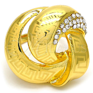 Anillo Multi Piedra 01.241.0004.10 Oro Laminado, Diseño de Llave Griega, con Blanca Cristal, Pulido, Tono Dorado (Size 10)