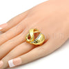 Anillo Multi Piedra 01.241.0009.09 Oro Laminado, Diseño de Llave Griega, con Blanca Cristal, Pulido, Tono Dorado (Size 9)