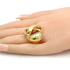 Anillo Multi Piedra 01.241.0009.09 Oro Laminado, Diseño de Llave Griega, con Blanca Cristal, Pulido, Tono Dorado (Size 9)