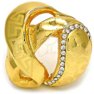Anillo Multi Piedra 01.241.0009.09 Oro Laminado, Diseño de Llave Griega, con Blanca Cristal, Pulido, Tono Dorado (Size 9)
