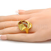 Anillo Multi Piedra 01.241.0010.07 Oro Laminado, con Blanca Cristal, Pulido, Tono Dorado (Size 7)