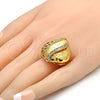 Anillo Multi Piedra 01.241.0012.07 Oro Laminado, Diseño de Llave Griega y Corazón, con Blanca Cristal, Pulido, Tono Dorado (Size 7)