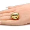 Anillo Multi Piedra 01.241.0012.07 Oro Laminado, Diseño de Llave Griega y Corazón, con Blanca Cristal, Pulido, Tono Dorado (Size 7)
