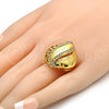 Anillo Multi Piedra 01.241.0012.08 Oro Laminado, Diseño de Llave Griega y Corazón, con Blanca Cristal, Pulido, Tono Dorado (Size 8)