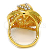 Anillo Multi Piedra 01.241.0012.08 Oro Laminado, Diseño de Llave Griega y Corazón, con Blanca Cristal, Pulido, Tono Dorado (Size 8)