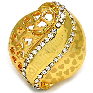 Anillo Multi Piedra 01.241.0012.08 Oro Laminado, Diseño de Llave Griega y Corazón, con Blanca Cristal, Pulido, Tono Dorado (Size 8)