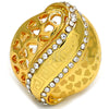 Anillo Multi Piedra 01.241.0012.08 Oro Laminado, Diseño de Llave Griega y Corazón, con Blanca Cristal, Pulido, Tono Dorado (Size 8)