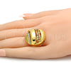 Anillo Multi Piedra 01.241.0013.09 Oro Laminado, Diseño de Llave Griega, con Blanca Cristal, Pulido, Tono Dorado (Size 9)