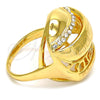 Anillo Multi Piedra 01.241.0013.09 Oro Laminado, Diseño de Llave Griega, con Blanca Cristal, Pulido, Tono Dorado (Size 9)