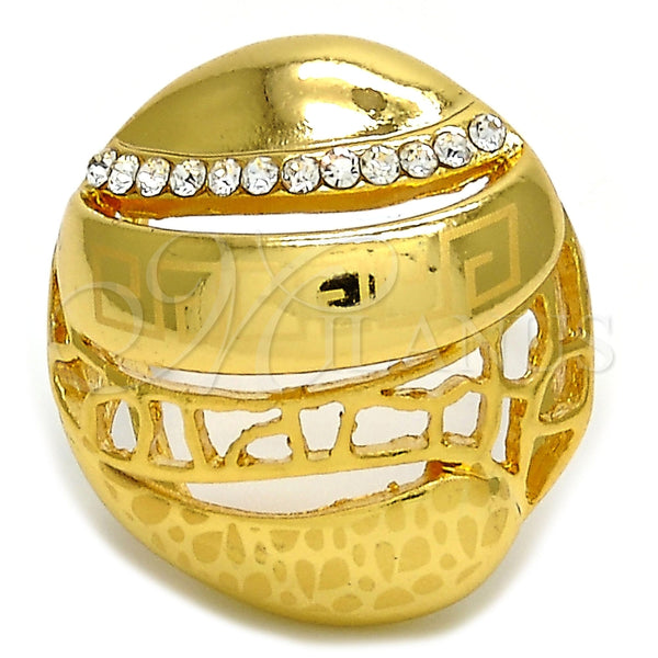 Anillo Multi Piedra 01.241.0013.10 Oro Laminado, Diseño de Llave Griega, con Blanca Cristal, Pulido, Tono Dorado (Size 10)