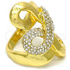 Anillo Multi Piedra 01.241.0015.07 Oro Laminado, Diseño de Llave Griega, con Blanca Cristal, Pulido, Tono Dorado (Size 7)