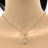 Juego de Arete y Dije de Adulto 10.170.0011 Oro Laminado, Diseño de Flor, Pulido, Tres Tonos