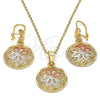 Juego de Arete y Dije de Adulto 10.170.0011 Oro Laminado, Diseño de Flor, Pulido, Tres Tonos