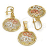 Juego de Arete y Dije de Adulto 10.170.0011 Oro Laminado, Diseño de Flor, Pulido, Tres Tonos