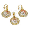 Juego de Arete y Dije de Adulto 10.170.0011 Oro Laminado, Diseño de Flor, Pulido, Tres Tonos