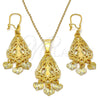Juego de Arete y Dije de Adulto 10.170.0012 Oro Laminado, Diseño de Corazón, Diamantado, Tono Dorado