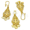 Juego de Arete y Dije de Adulto 10.170.0012 Oro Laminado, Diseño de Corazón, Diamantado, Tono Dorado