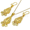 Juego de Arete y Dije de Adulto 10.170.0012 Oro Laminado, Diseño de Corazón, Diamantado, Tono Dorado