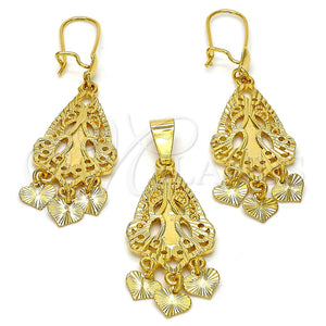 Juego de Arete y Dije de Adulto 10.170.0012 Oro Laminado, Diseño de Corazón, Diamantado, Tono Dorado