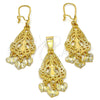 Juego de Arete y Dije de Adulto 10.170.0012 Oro Laminado, Diseño de Corazón, Diamantado, Tono Dorado