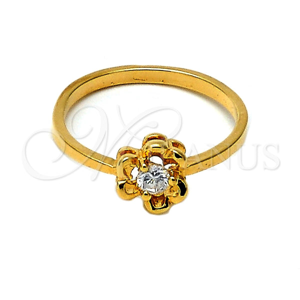 Anillo Multi Piedra 01.155.0047.09 Oro Laminado, Diseño de Flor, con Blanca Zirconia Cubica, Pulido, Tono Dorado (Size 9)