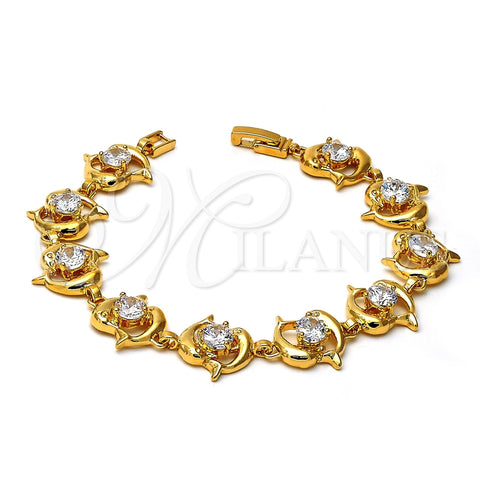 Pulsera Elegante 5.030.001.1.08 Oro Laminado, Diseño de Delfín, con Blanca Zirconia Cubica, Pulido, Tono Dorado (04 MM Thickness, 8 Inches Length)