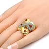 Anillo Multi Piedra 01.241.0015.09 Oro Laminado, Diseño de Llave Griega, con Blanca Cristal, Pulido, Tono Dorado (Size 9)