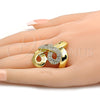 Anillo Multi Piedra 01.241.0015.09 Oro Laminado, Diseño de Llave Griega, con Blanca Cristal, Pulido, Tono Dorado (Size 9)