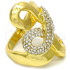 Anillo Multi Piedra 01.241.0015.09 Oro Laminado, Diseño de Llave Griega, con Blanca Cristal, Pulido, Tono Dorado (Size 9)