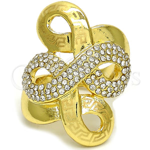 Anillo Multi Piedra 01.241.0015.09 Oro Laminado, Diseño de Llave Griega, con Blanca Cristal, Pulido, Tono Dorado (Size 9)