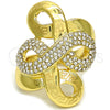 Anillo Multi Piedra 01.241.0015.09 Oro Laminado, Diseño de Llave Griega, con Blanca Cristal, Pulido, Tono Dorado (Size 9)