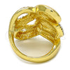 Anillo Multi Piedra 01.241.0015.10 Oro Laminado, Diseño de Llave Griega, con Blanca Cristal, Pulido, Tono Dorado (Size 10)