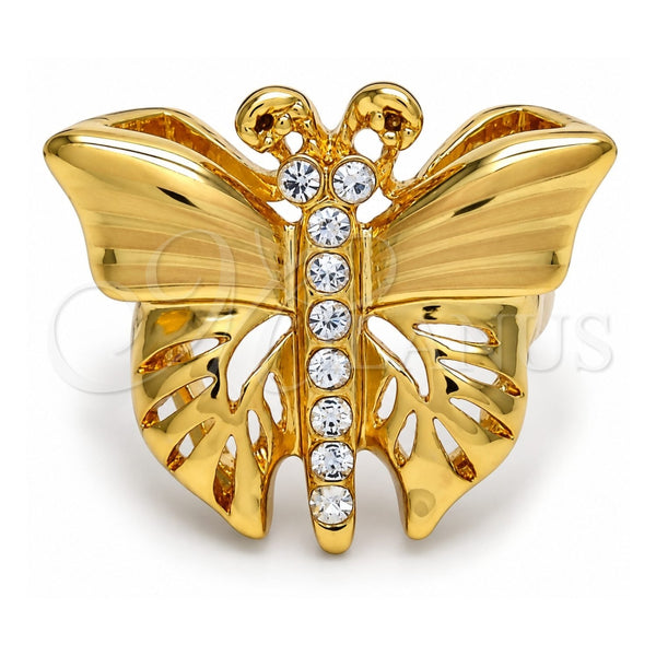 Anillo Multi Piedra 01.241.0017.08 Oro Laminado, Diseño de Mariposa, con Cristal Blanca, Pulido, Tono Dorado (Tamaño 8)