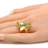 Anillo Multi Piedra 01.241.0017.09 Oro Laminado, Diseño de Mariposa, con Blanca Cristal, Pulido, Tono Dorado (Size 9)