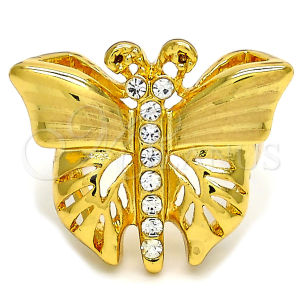 Anillo Multi Piedra 01.241.0017.09 Oro Laminado, Diseño de Mariposa, con Blanca Cristal, Pulido, Tono Dorado (Size 9)