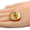 Anillo Multi Piedra 01.241.0018.10 Oro Laminado, Diseño de Espiral, con Blanca Cristal, Pulido, Tono Dorado (Size 10)