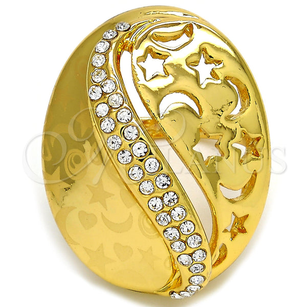 Anillo Multi Piedra 01.241.0023.09 Oro Laminado, Diseño de Estrella y Luna, con Blanca Cristal, Pulido, Tono Dorado (Size 9)