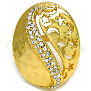Anillo Multi Piedra 01.241.0023.10 Oro Laminado, Diseño de Estrella y Luna, con Blanca Cristal, Pulido, Tono Dorado (Size 10)