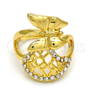Anillo Multi Piedra 01.241.0026.07 Oro Laminado, Diseño de Mariposa, con Blanca Cristal, Pulido, Tono Dorado (Size 7)