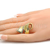Anillo Multi Piedra 01.241.0028.07 Oro Laminado, Diseño de Llave Griega, con Blanca Cristal, Pulido, Tono Dorado (Size 7)