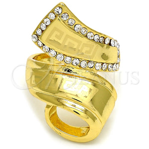 Anillo Multi Piedra 01.241.0028.07 Oro Laminado, Diseño de Llave Griega, con Blanca Cristal, Pulido, Tono Dorado (Size 7)