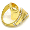 Anillo Multi Piedra 01.241.0028.09 Oro Laminado, Diseño de Llave Griega, con Blanca Cristal, Pulido, Tono Dorado (Size 9)