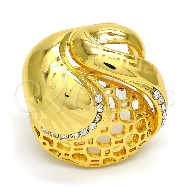 Anillo Multi Piedra 01.241.0029.07 Oro Laminado, Diseño de Llave Griega, con Blanca Cristal, Pulido, Tono Dorado (Size 7)