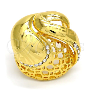 Anillo Multi Piedra 01.241.0029.10 Oro Laminado, Diseño de Llave Griega, con Blanca Cristal, Pulido, Tono Dorado (Size 10)