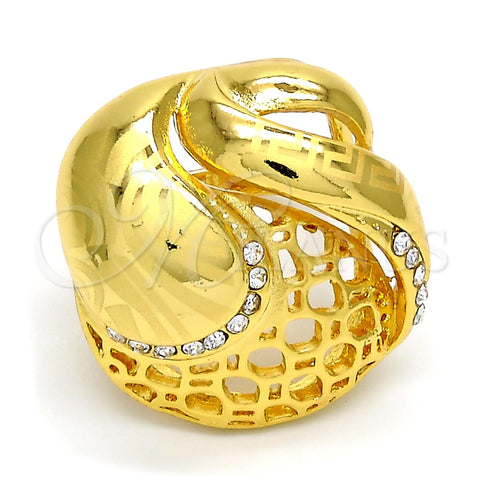 Anillo Multi Piedra 01.241.0029.10 Oro Laminado, Diseño de Llave Griega, con Blanca Cristal, Pulido, Tono Dorado (Size 10)