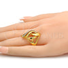 Anillo Multi Piedra 01.241.0030.07 Oro Laminado, Diseño de Llave Griega, con Blanca Cristal, Pulido, Tono Dorado (Size 7)