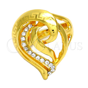 Anillo Multi Piedra 01.241.0030.07 Oro Laminado, Diseño de Llave Griega, con Blanca Cristal, Pulido, Tono Dorado (Size 7)